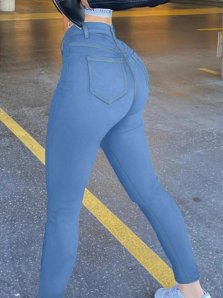 Kadın Yüksek Bel önden Düğmeli Dar Kesim Kot Pantolon , 22885 - Image 4