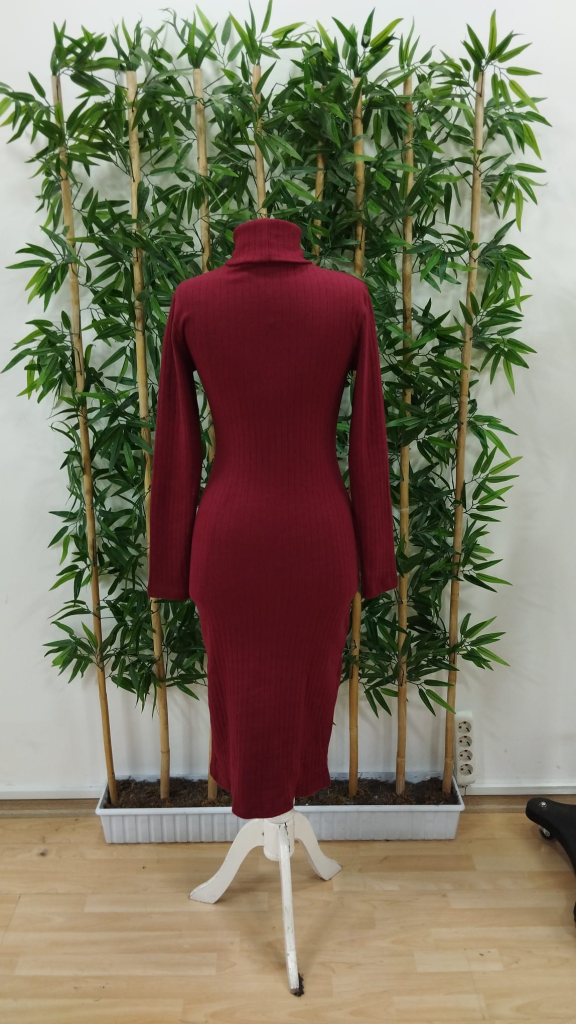 Kadın Uzun Kollu Balıkçı Yaka Yırtmaçlı Düğmeli şardonlu Kaşkorse Elbise , 22972 - Image 6