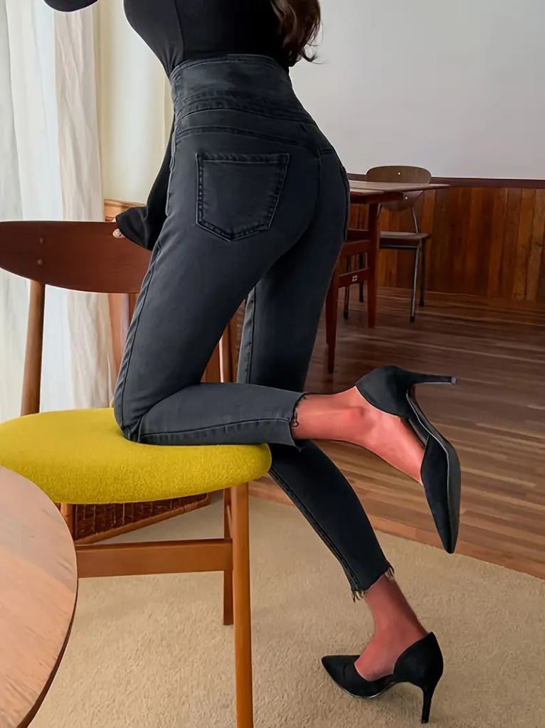 Kadın Yüksek Bel önden Düğmeli Cepli Kot Pantolon , 23116 - Image 2