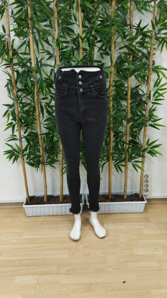 Kadın Yüksek Bel önden Düğmeli Cepli Kot Pantolon , 23116 - Image 4