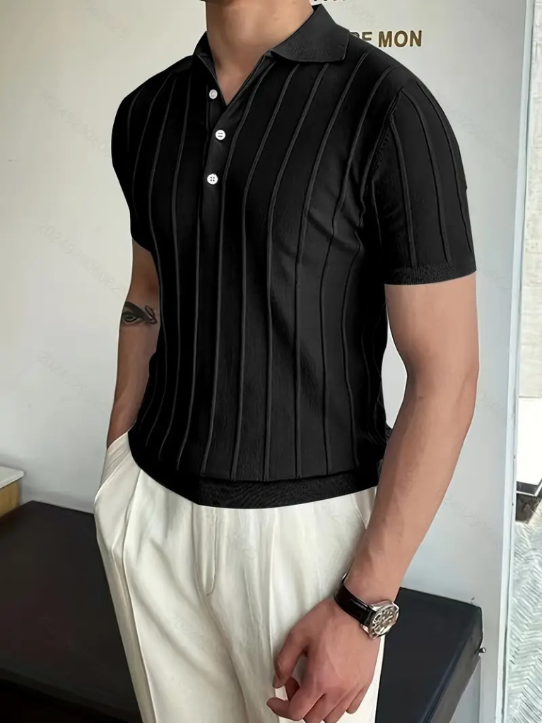 Erkek Kısa Kollu Polo Yakalı Düğmeli Triko Bluz, 23258 - Image 2