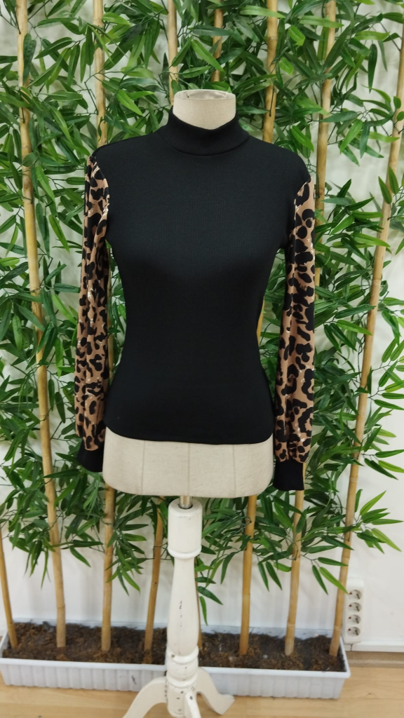 Kadın Uzun Kollu Yarı Balıkçı Yaka Leopar Detaylı Kaşkorse Bluz, 23423 - Image 8