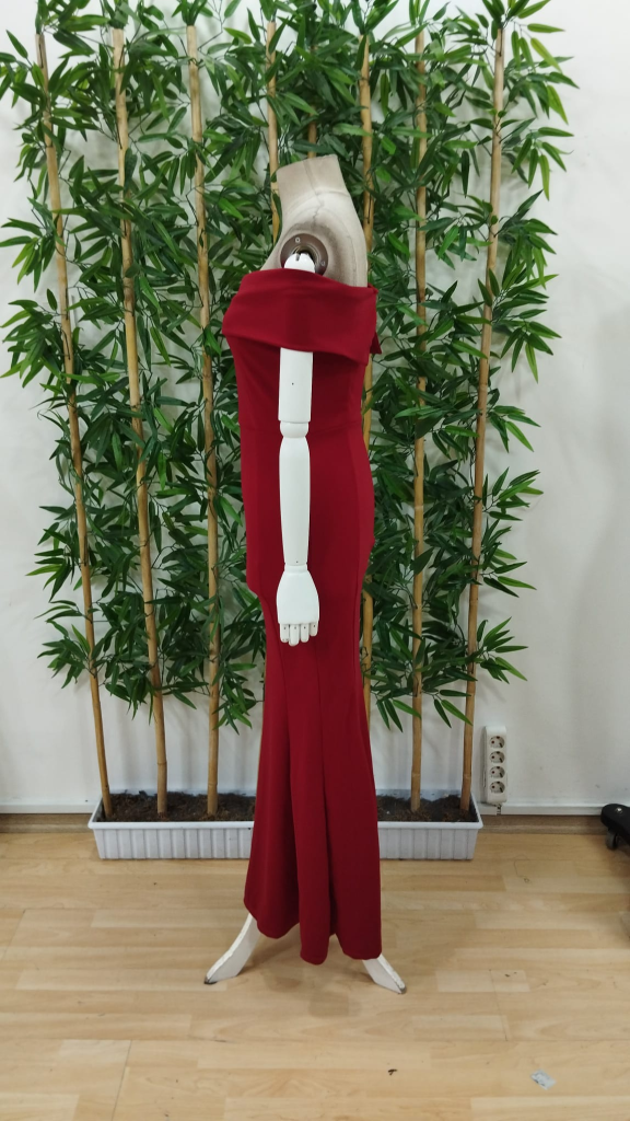 Kadın Kısa Kollu Madonna Yaka Belden Oturtmalı Uzun Ithal Krep Elbise, 23630 - Image 5