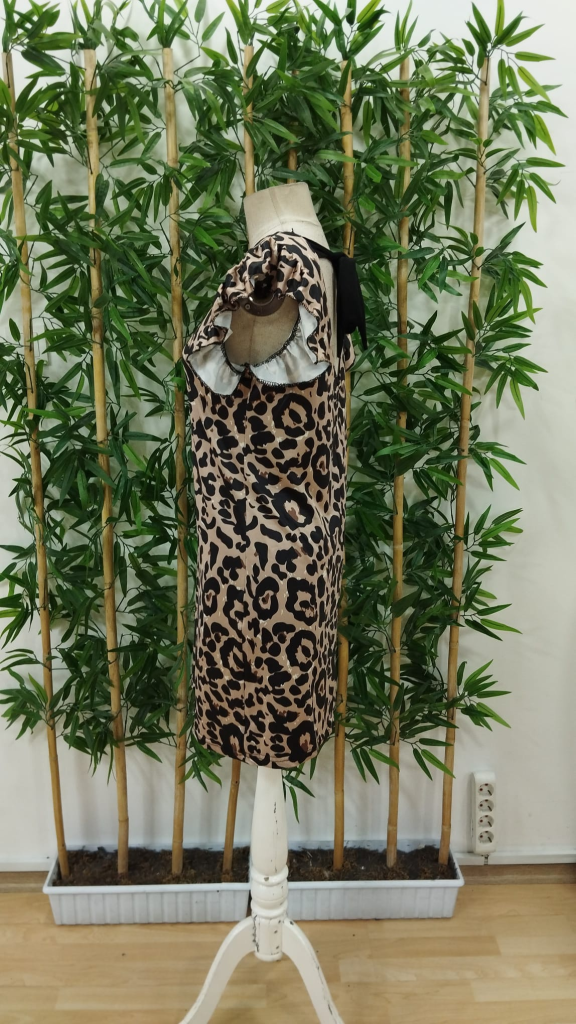 Kadın Kısa Kollu Fırfır Detay Arkadan Bağlamalı Leopar Desen Süprem Elbise , 25217 - Image 7
