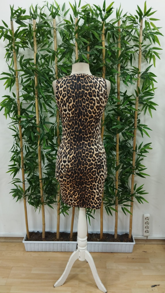 Kadın Askılı Yuvarlak Yaka Leopar Desenli Süprem Elbise , 23879 - Image 8