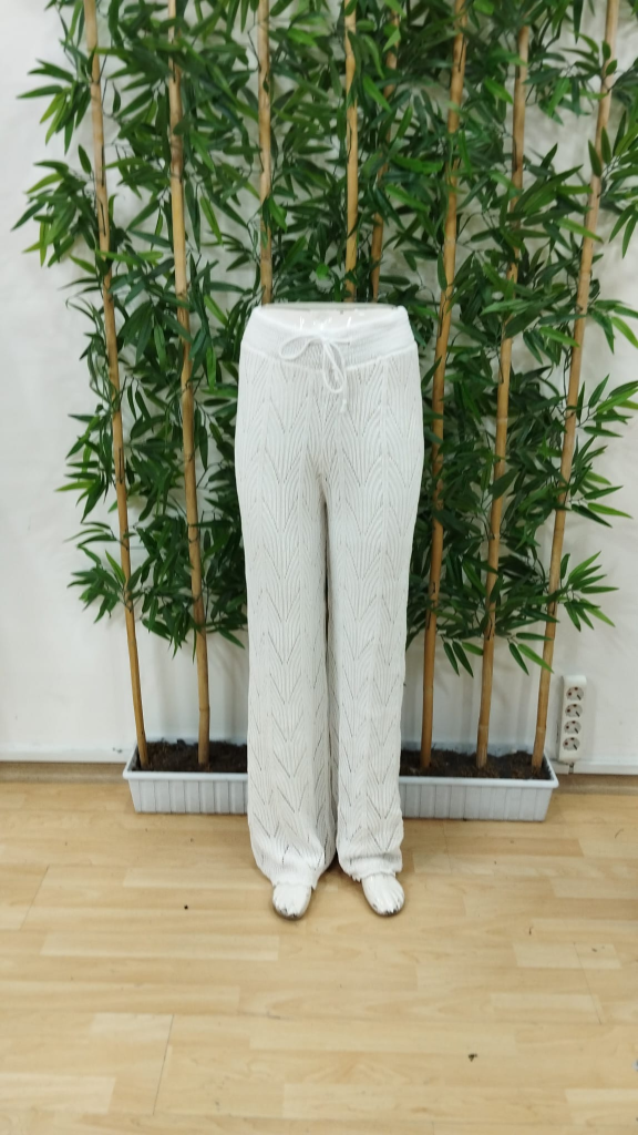 Kadın Yüksek Bel Bağcıklı Desenli Triko Plaj Pantolon, 24028 - Image 4