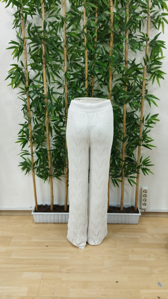 Kadın Yüksek Bel Bağcıklı Desenli Triko Plaj Pantolon, 24028 - Image 5
