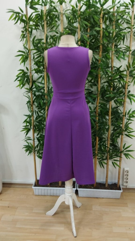 Kadın Sıfır Kol Kruvaze Yaka Eteği Kloş Ithal Krep Mini Elbise, 24333 - Image 6