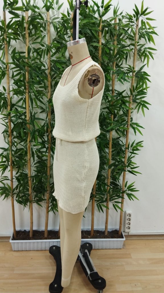 Kadın Askılı Kare Yakalı Belden Bağcıklı Triko Elbise , 25004 - Image 8