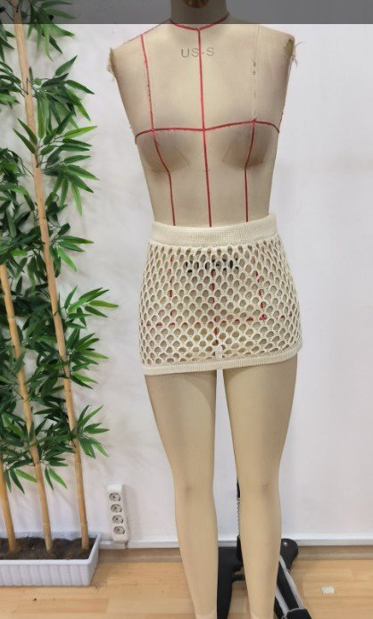 Kadın Delikli Triko Mini Etek, 24508 - Image 4