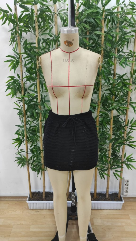 Kadın Bağcıklı Mini Triko Etek, 24509 - Image 4
