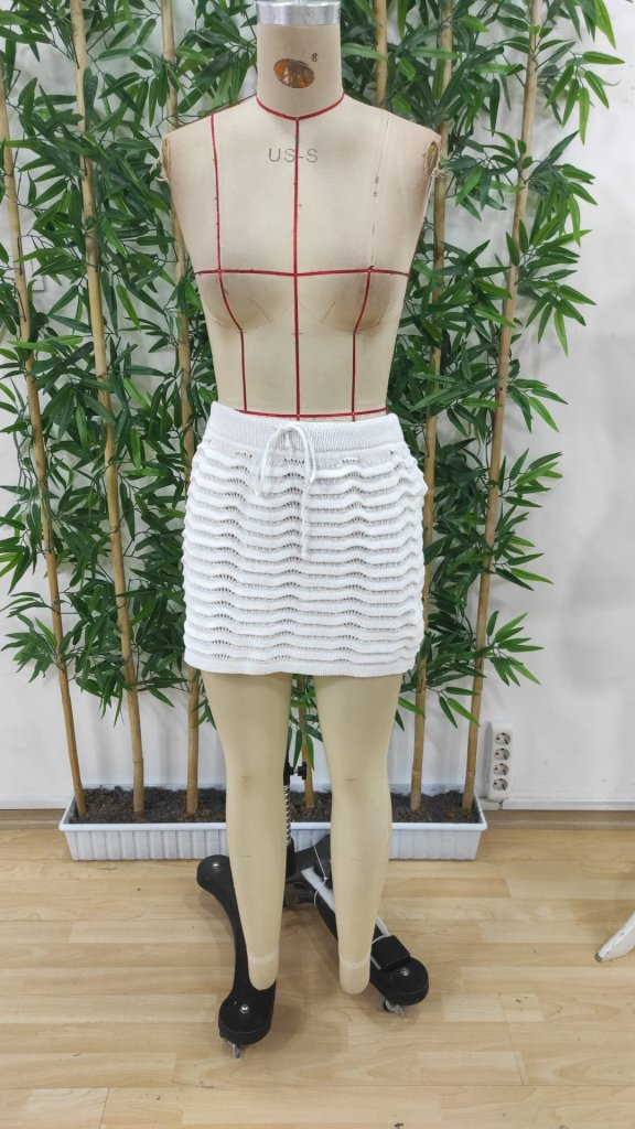 Kadın Bağcıklı Mini Triko Etek, 24511 - Image 4