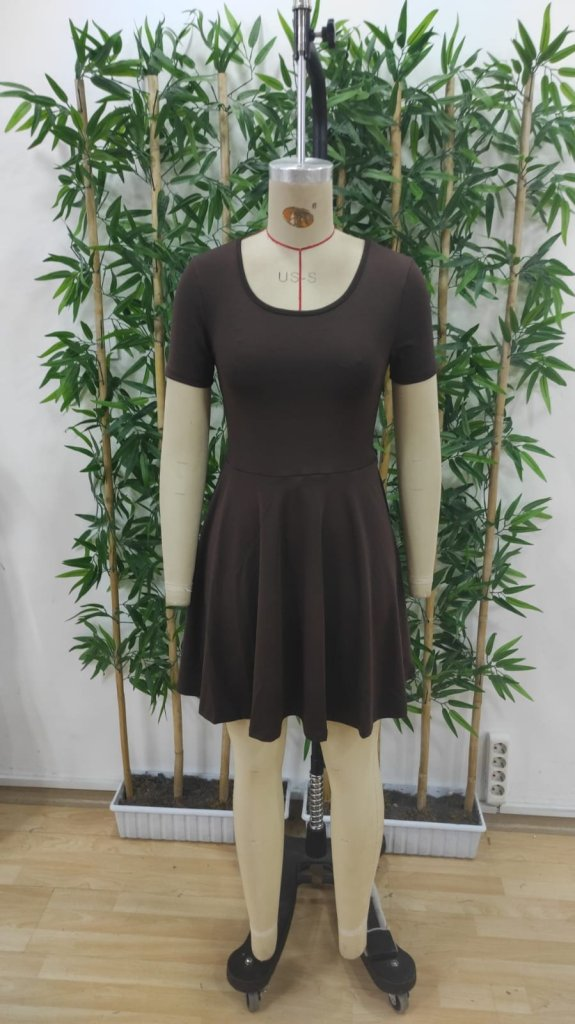 Kadın Kısa Kollu Kare Yaka Short Detaylı Cepli Dalgıç Elbise, 24569 - Image 7