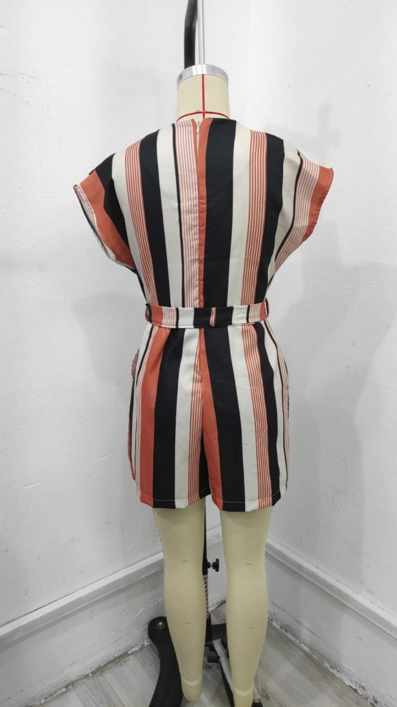 Kadın Kısa Kollu V Yakalı Beli Kuşaklı Keten Tulum, 24656 - Image 10