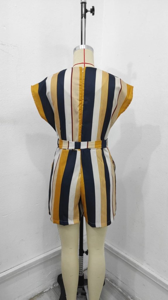 Kadın Kısa Kollu V Yakalı Beli Kuşaklı Keten Tulum, 24657 - Image 11