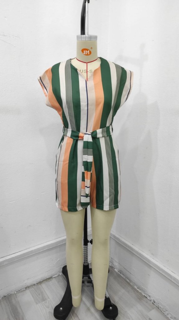 Kadın Kısa Kollu V Yakalı Beli Kuşaklı Keten Tulum, 24658 - Image 8