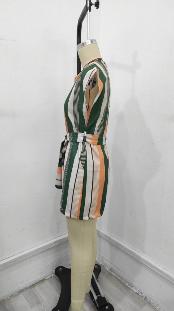 Kadın Kısa Kollu V Yakalı Beli Kuşaklı Keten Tulum, 24658 - Image 9