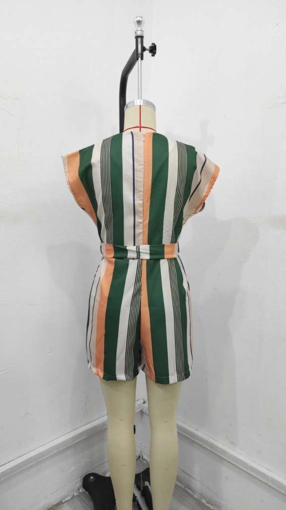 Kadın Kısa Kollu V Yakalı Beli Kuşaklı Keten Tulum, 24658 - Image 10