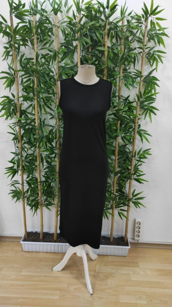 Kadın Sıfır Kollu Bisiklet Yaka Midi Viskon Iki Iplik Elbise , 24757 - Image 6