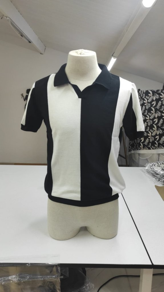 Erkek Kısa Kollu Polo Yakalı Blok Desenli Triko Bluz, 24762 - Image 5