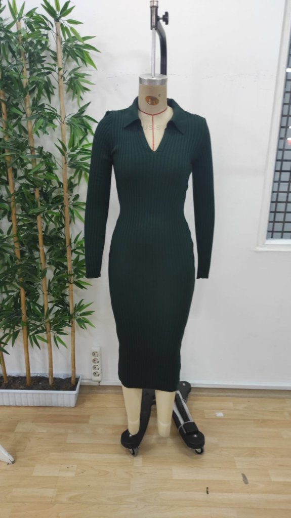 Kadın Uzun Kollu Yakalı Triko Elbise, 24831 - Image 4