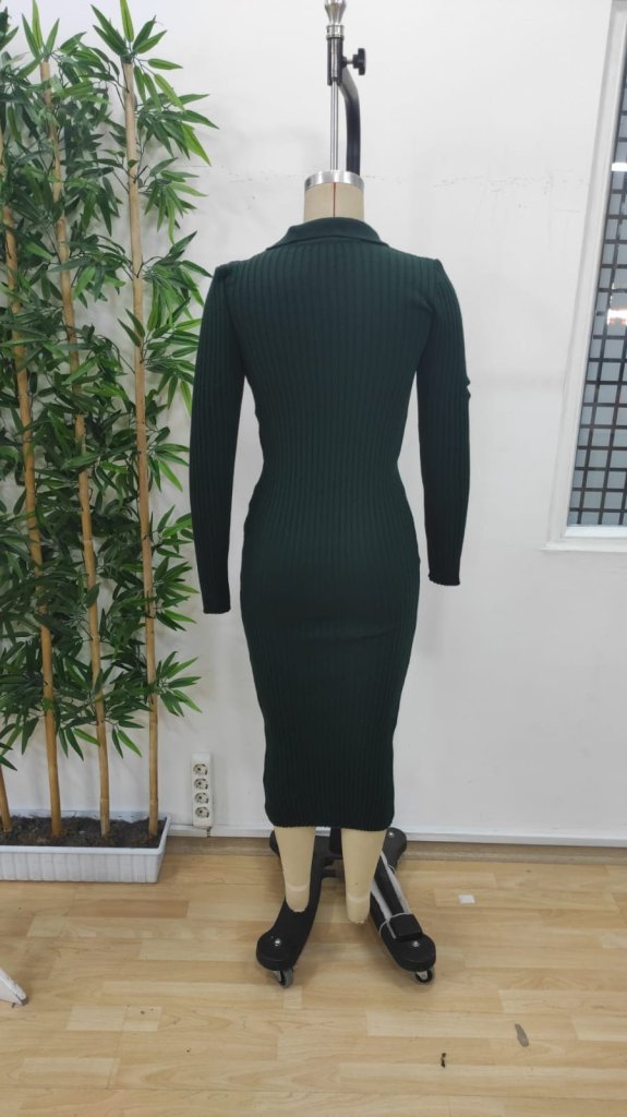 Kadın Uzun Kollu Yakalı Triko Elbise, 24831 - Image 5