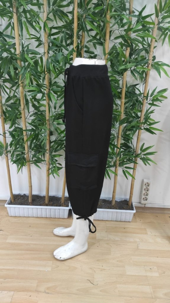 Kadın Yüksek Bel Beli Lastikli Bağcıklı Cepli Kargo Viskon Iki Iplik Pantolon , 24891 - Image 8