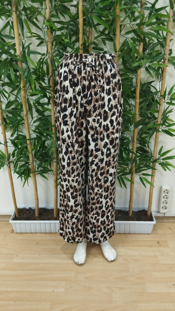Kadın Yüksek Bel Beli Lastikli Bağcıklı Leopar Desenli Süprem Pantolon , 24893 - Image 6
