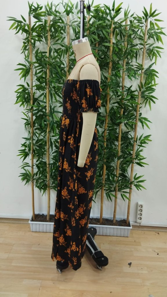 Kadın Kısa Kollu Madonna Yaka Yırtmaçlı çiçek Desenli Süprem Elbise , 24894 - Image 6
