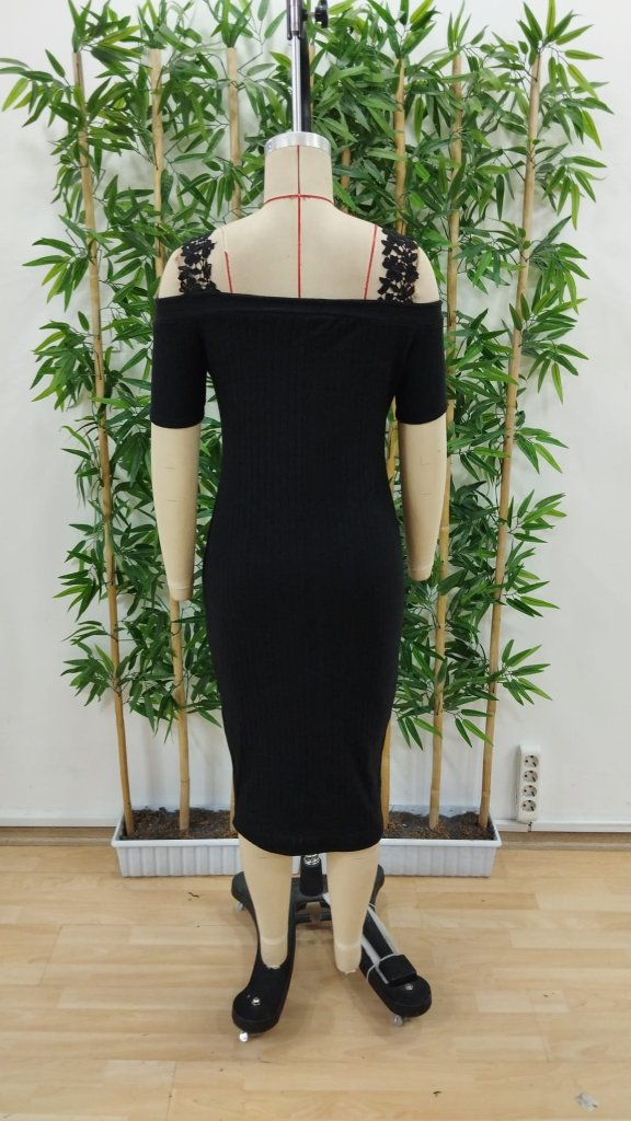 Kadın Omuzlardan Açık Dantel Askılı Fitilli Kaşkorse Midi Elbise , 24903 - Image 8