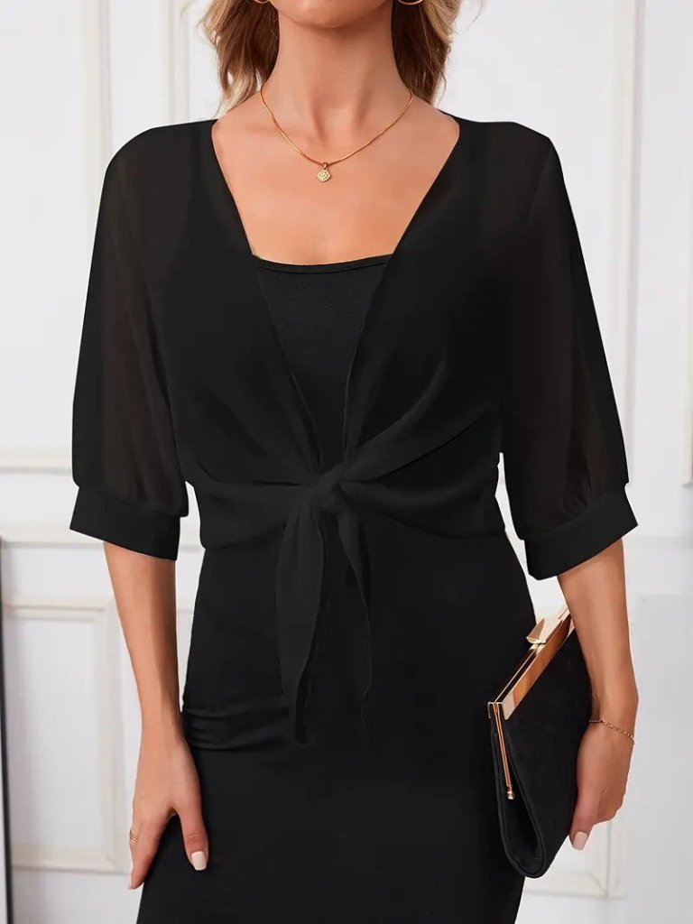 Kadın Truvakar Kol önden Bağlamalı Kısa şifon Bolero Ceket, 24960 - Image 3