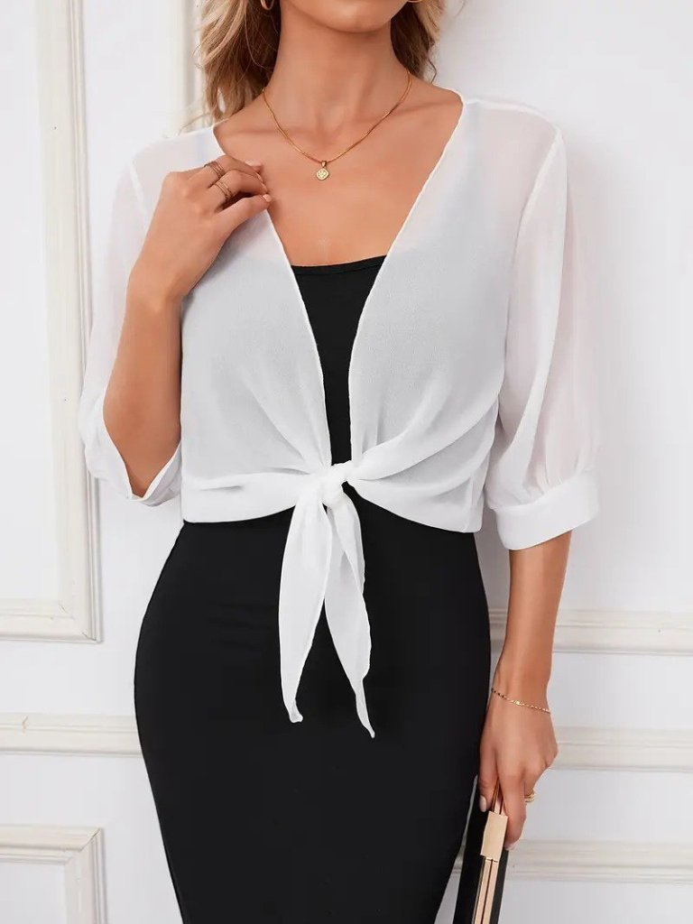 Kadın Truvakar Kol önden Bağlamalı Kısa şifon Bolero Ceket, 24962 - Image 2