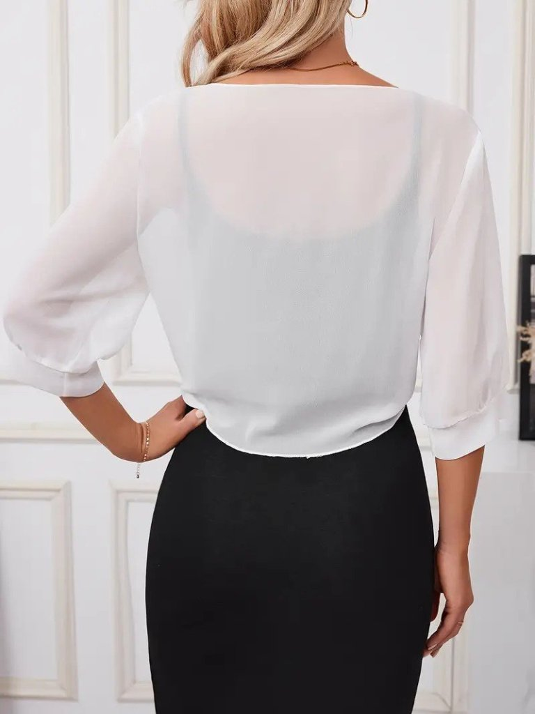 Kadın Truvakar Kol önden Bağlamalı Kısa şifon Bolero Ceket, 24962 - Image 3
