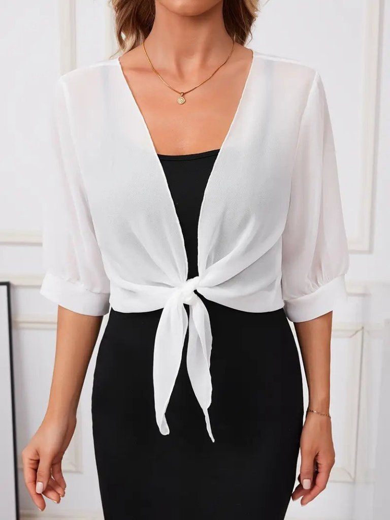 Kadın Truvakar Kol önden Bağlamalı Kısa şifon Bolero Ceket, 24962 - Image 4