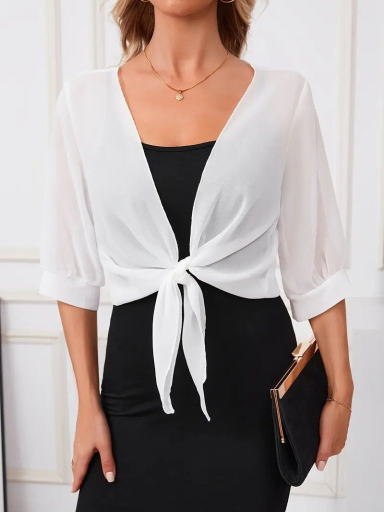 Kadın Truvakar Kol önden Bağlamalı Kısa şifon Bolero Ceket, 24962 - Image 6