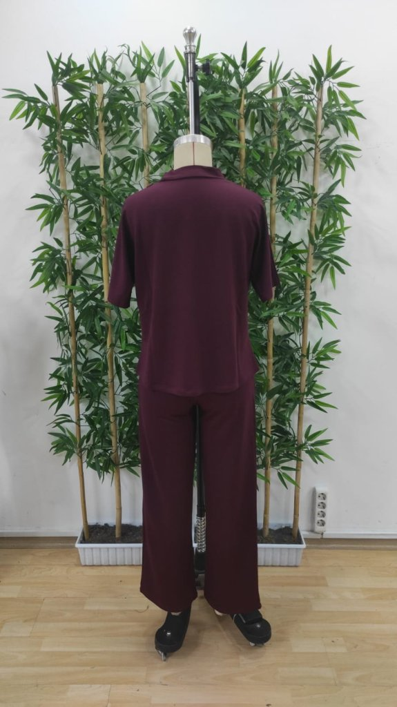 Kadın Kısa Kollu Bisiklet Yaka Omuzdan Düğmeli Viskon Iki Iplik Kısa Bluz Ve Pantolon Ikili Takım , 24966 - Image 6