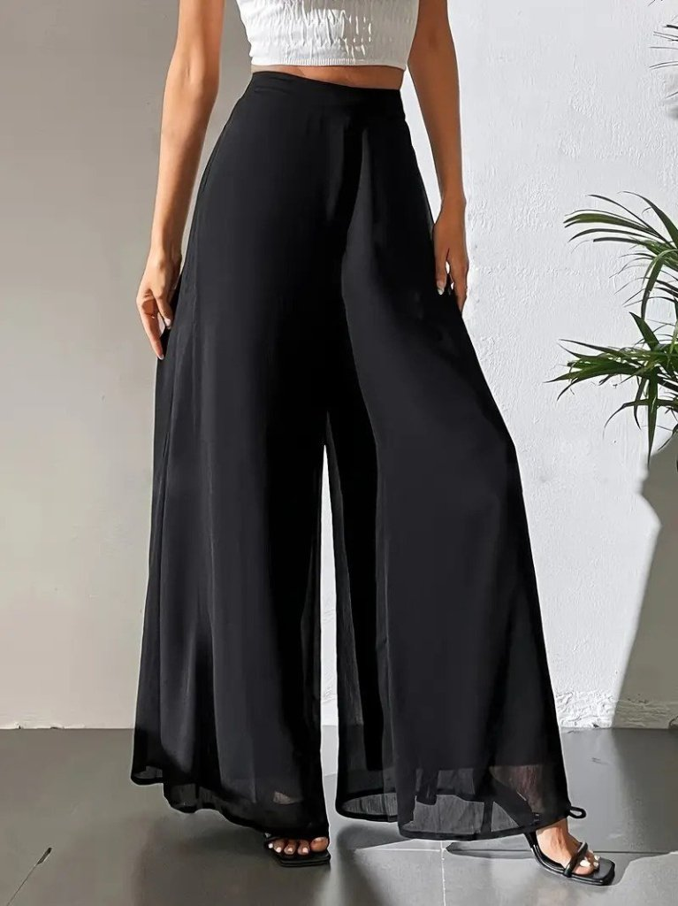 Kadın Yüksek Bel Geniş Paçalı şifon Pantolon , 25389 - Image 2
