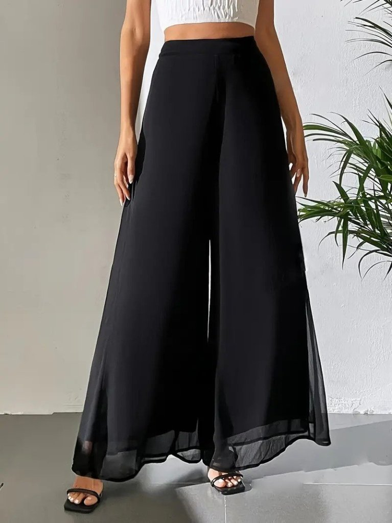 Kadın Yüksek Bel Geniş Paçalı şifon Pantolon , 25389 - Image 5