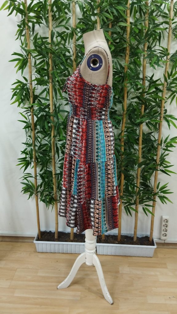 Kadın Ip Askılı V Yakalı Bağcıklı Beli Lastikli Desenli Süprem Elbise , 24996 - Image 6