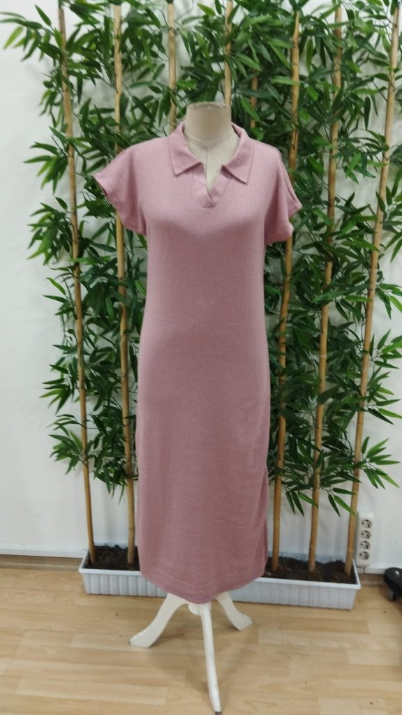Kadın Kısa Kollu Yakalı Yandan Yırtmaçlı Kalın Fitilli Kaşkorse Elbise, 25000 - Image 4