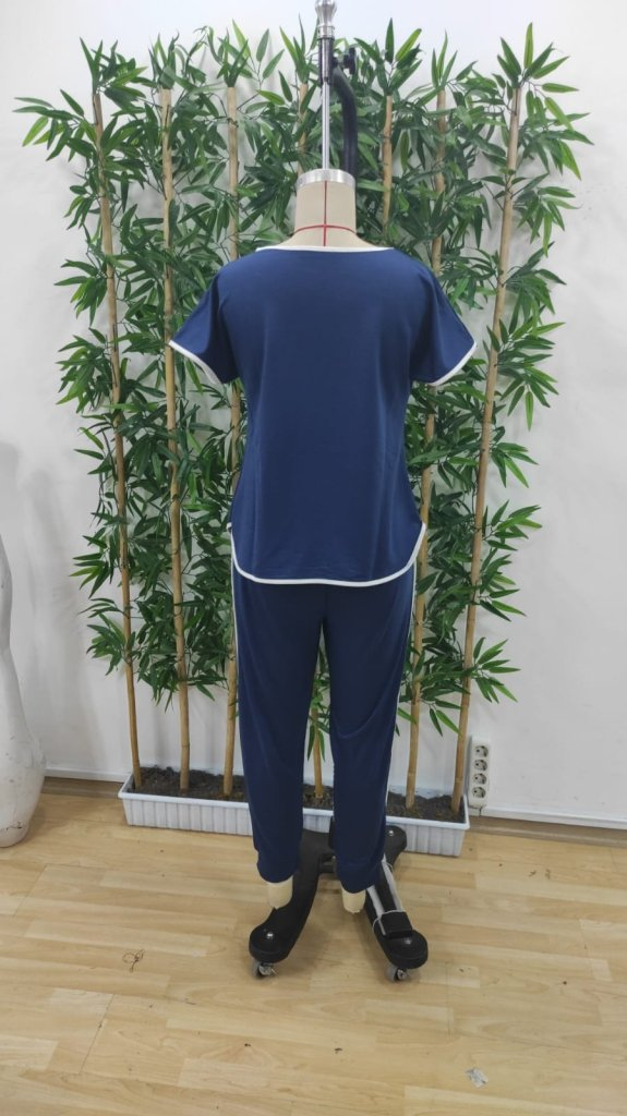 Kadın Kısa Kollu Kayık Yaka Viskon Iki Iplik Bluz Ve Bağcıklı Pantolon Ikili Takım , 25008 - Image 6