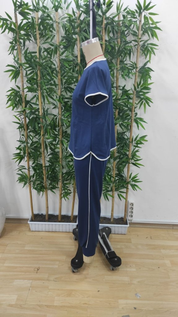 Kadın Kısa Kollu Kayık Yaka Viskon Iki Iplik Bluz Ve Bağcıklı Pantolon Ikili Takım , 25008 - Image 7