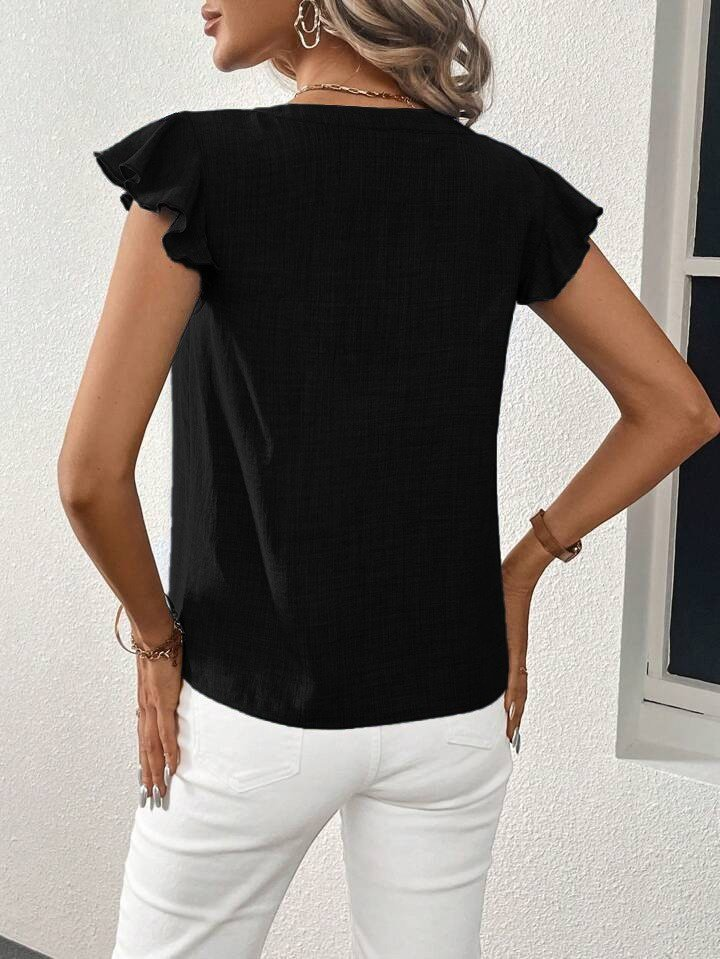 Kadın Kısa Kelebek Kollu V Yakalı Bluz, 25119 - Image 3