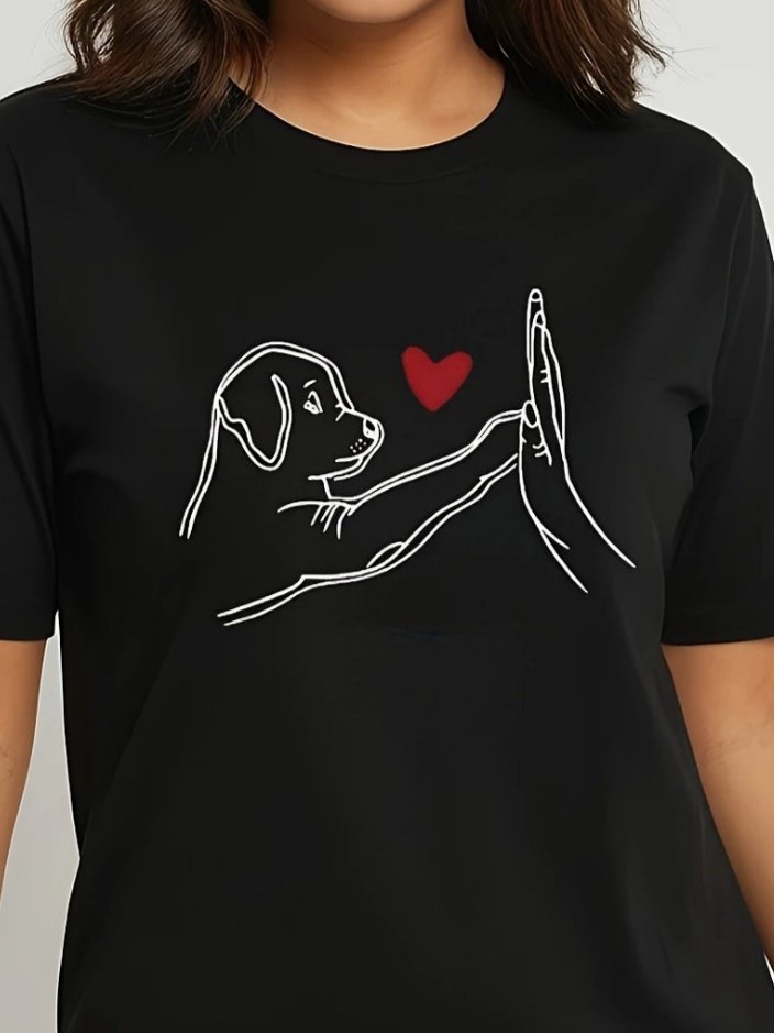 Kadın Kısa Kollu Bisiklet Yaka Köpek Baskılı Viskon Bluz , 25184 - Image 3
