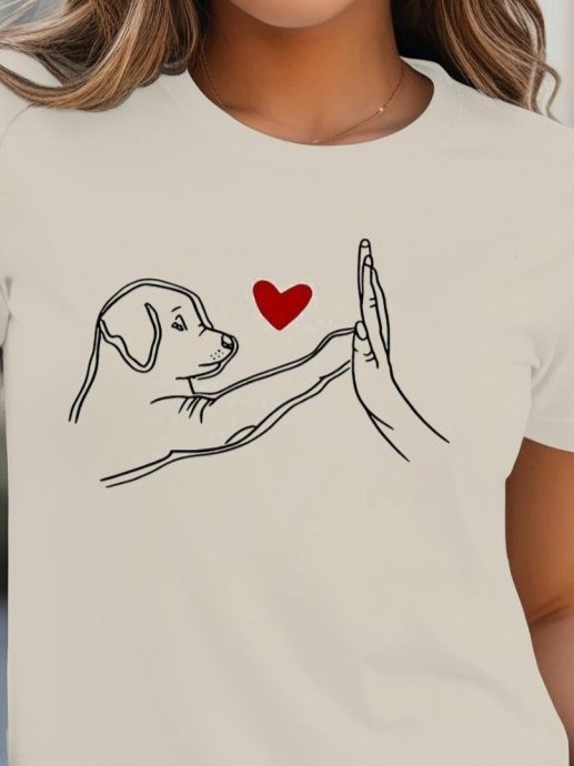 Kadın Kısa Kollu Bisiklet Yaka Köpek Baskılı Viskon Bluz , 25186 - Image 2