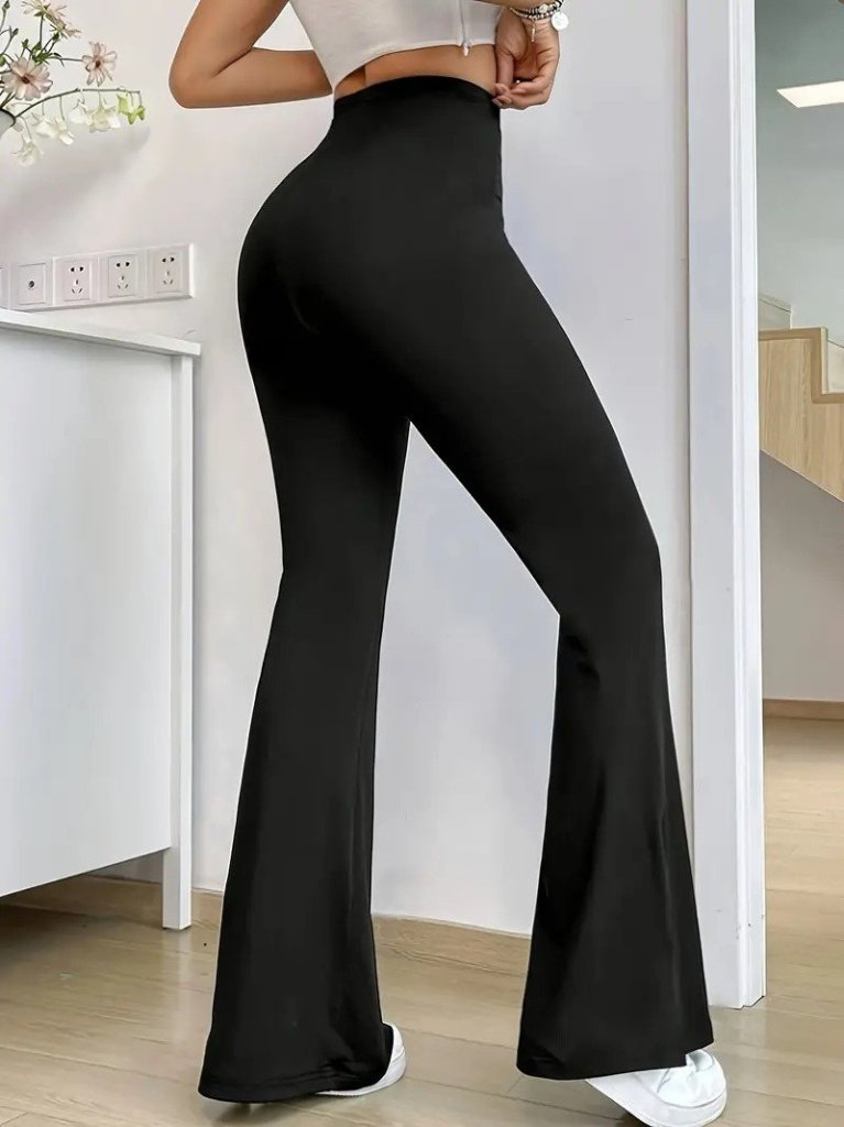 Kadın Yüksek Bel Paçaya Doğru Genişleyen Yandan Yırtmaçlı Dalgıç Pantolon , 25194 - Image 2