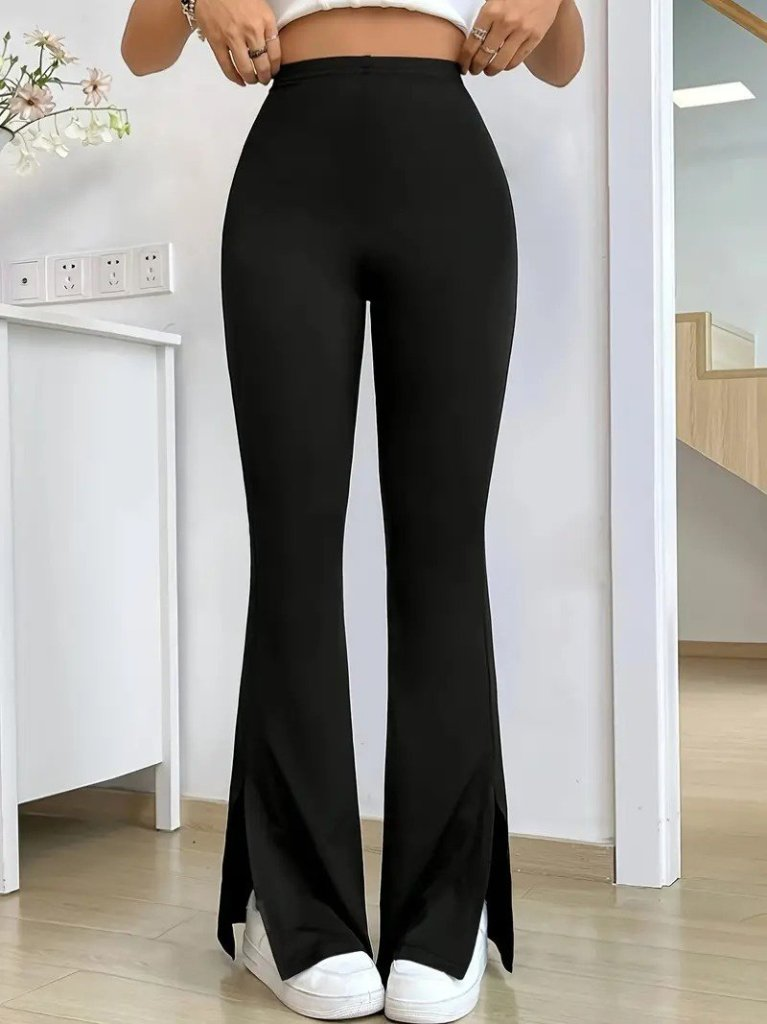 Kadın Yüksek Bel Paçaya Doğru Genişleyen Yandan Yırtmaçlı Dalgıç Pantolon , 25194 - Image 5