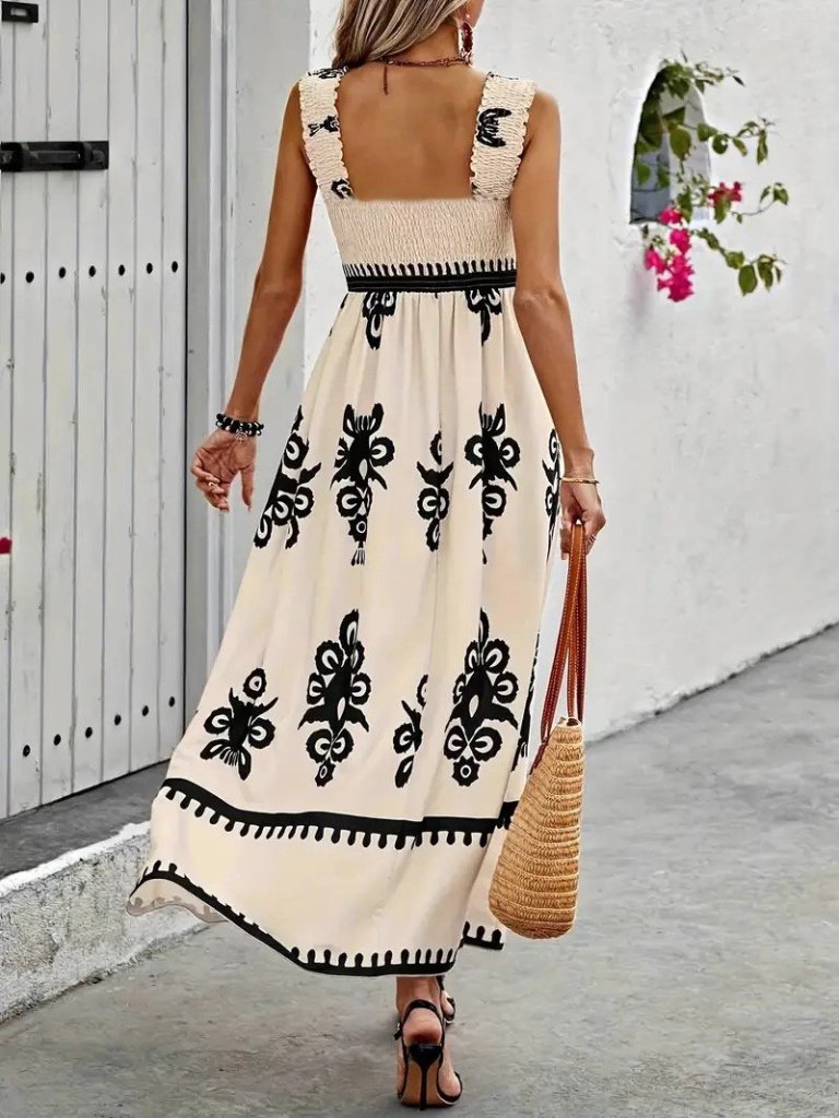 Kadın Askılı Kare Yaka Gipe Detaylı Desenli Suprem Elbise, 25203 - Image 3