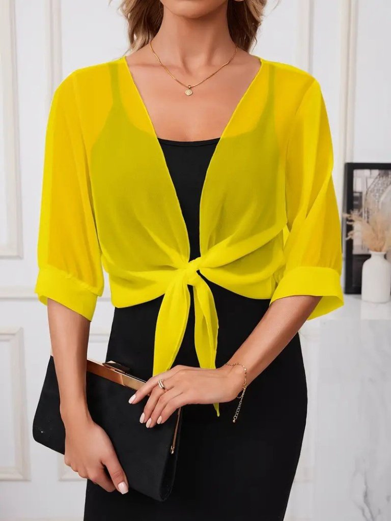 Kadın Fakir Kollu önden Bağlamalı Kısa şifon Bolero Ceket, 25326 - Image 3