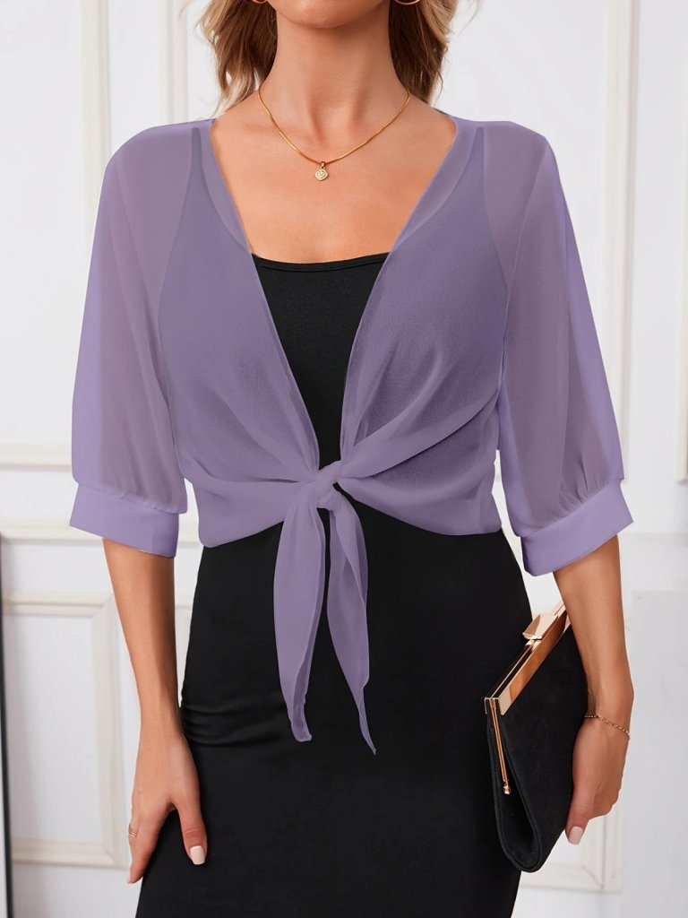 Kadın Fakir Kollu önden Bağlamalı Kısa şifon Bolero Ceket, 25327 - Image 3